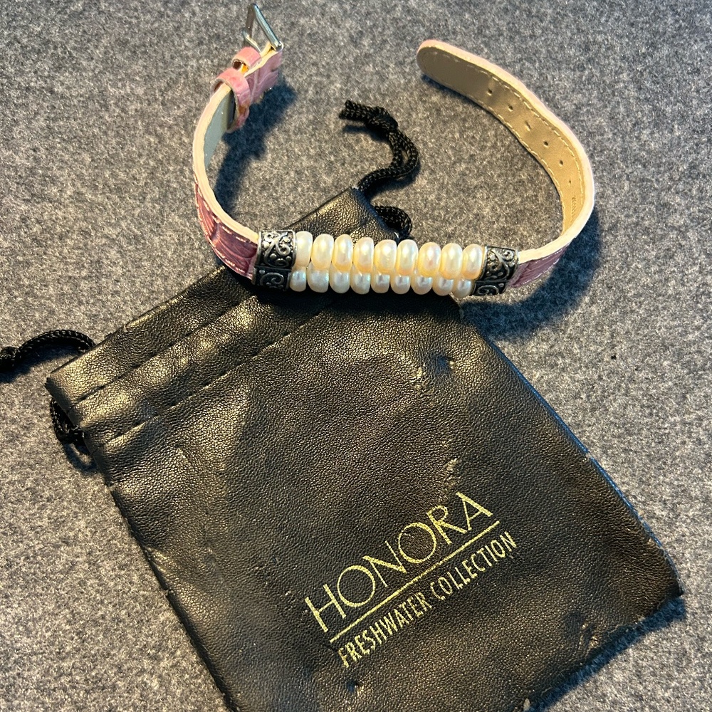 Honora Sterling Double Row Freshwater Pearl/Pink Leather strap